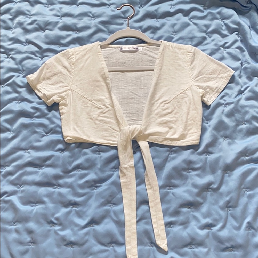 Showpo Tie Front Linen Top